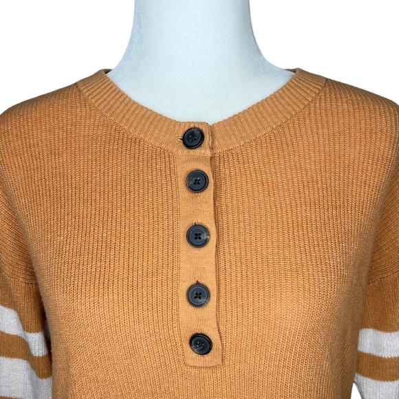 AEO Sweater Varsity Stripe Henley Lightweight Pullover Honey Orange Off White XS - Picture 7 of 12